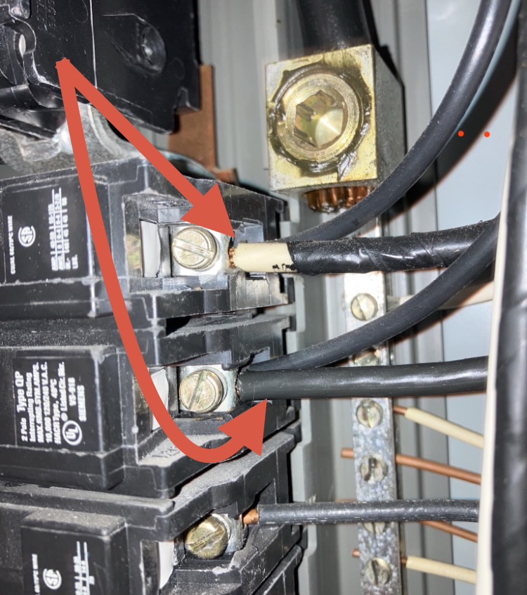 Double tapped breaker inside electrical panel causing four point inspection failure in Brooksville FL