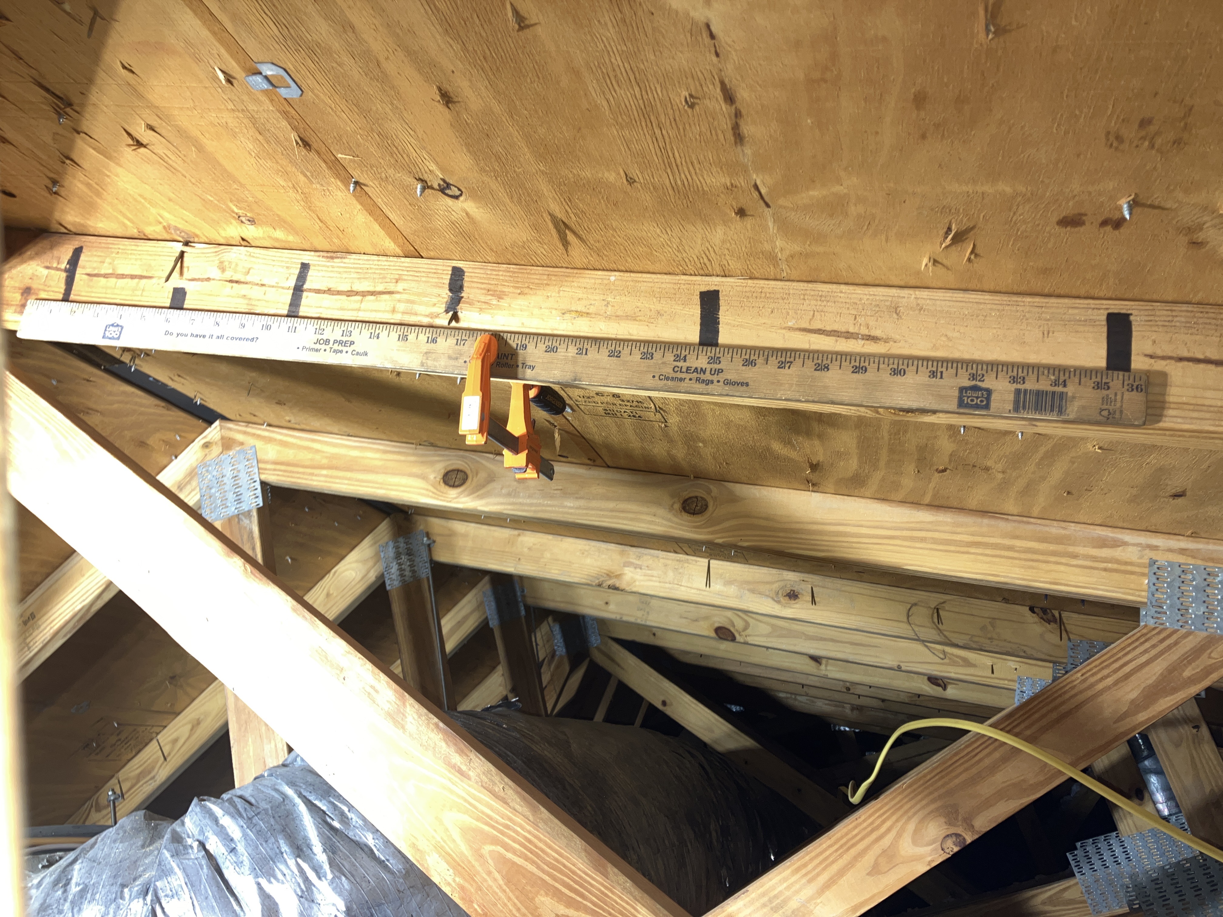 Roof deck nail spacing measured during wind mitigation inspection